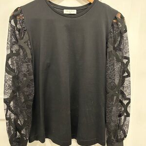 Sandro Black Long Sleeve Blouse with Lace Sleeves